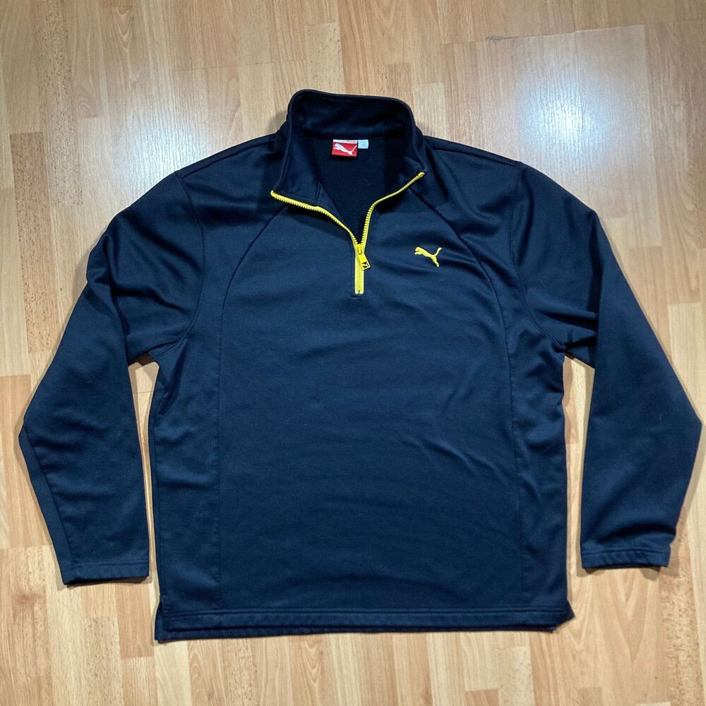 Puma Quarter Zip Pullover (Large) • Black & Neon Yellow • EUC • Jacket / Coat